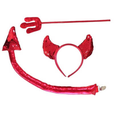 Red Devil Horns Tail Pitchfork Costume Set