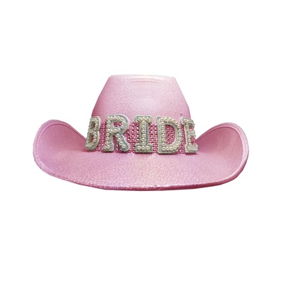 Pink Sparkle Bride Cowboy Hat with Diamantes & Pearls