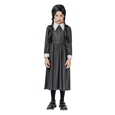 Child Wednesday Gothic Girl Dress Costume (Medium, 120-130cm)