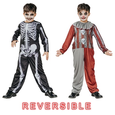 Child Reversible Clown or Skeleton Halloween Costume (Large)
