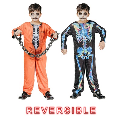 Child Reversible Prisoner or Skeleton Halloween Costume (Large)