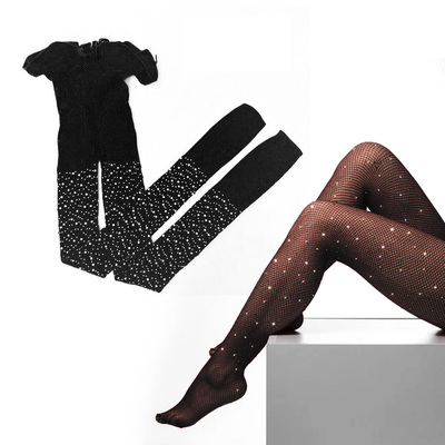 Black Fishnet Stockings Pantyhose With Crystals