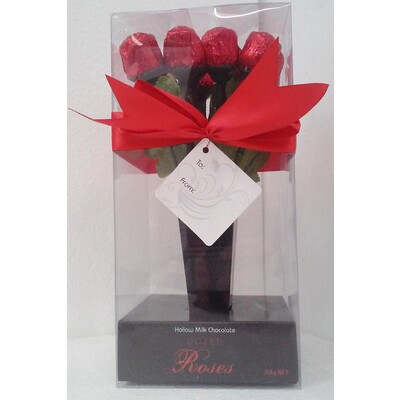 Mini Hollow Milk Chocolate Roses in Boxed Bouquet Pk 12