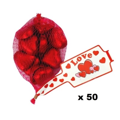 Red Foil Covered Chocolate Hearts 3.85kg (50 x 10 Pieces)