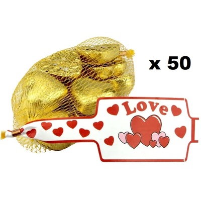 Gold Foil Covered Chocolate Hearts 3.85kg (50 x 10 Pieces)
