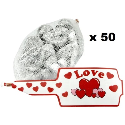 Silver Foil Covered Chocolate Hearts 3.85kg (50 x 10 Pieces)