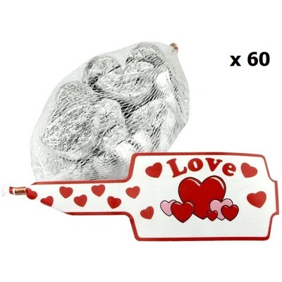 Silver Foil Covered Chocolate Hearts 3.78kg (60 x 9 Pieces)
