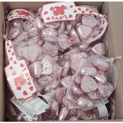 Valentine's Day Light Pink Foil Covered Chocolate Hearts (50 Bags of 10)