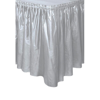 Silver Plastic Table Skirt (73.6cm x 426cm)