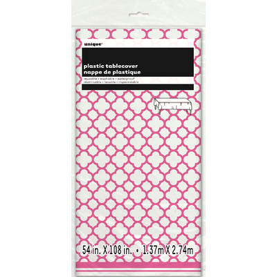 Hot Pink Quatrefoil Rectangular Tablecover (137cm x 274cm) Pk 1