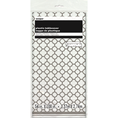 Silver Quatrefoil Rectangular Tablecover (137cm x 274cm) Pk 1