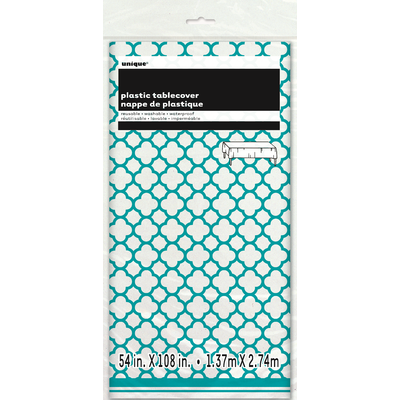 Caribbean Teal Quatrefoil Rectangular Tablecover (137cm x 274cm) Pk 1