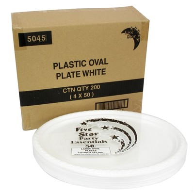 White Oval Plastic Plates - Large Economy Pk200 