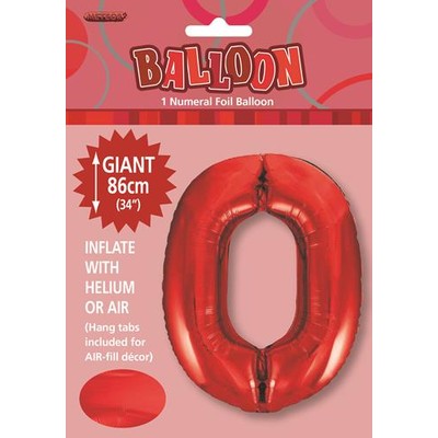 Red Number 0 Supershape Foil Balloon (34in/86cm) Pk 1