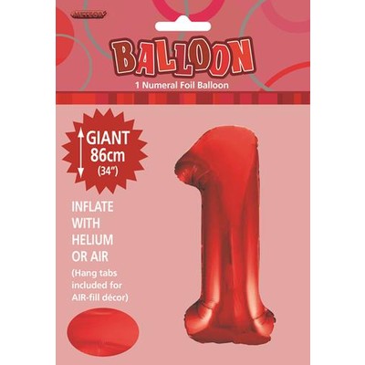 Red Number 1 Supershape Foil Balloon (34in/86cm) Pk 1