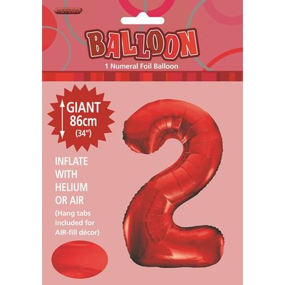 Red Number 2 Supershape Foil Balloon (34in/86cm) Pk 1
