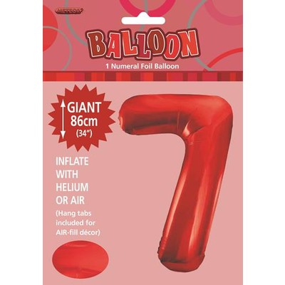 Red Number 7 Supershape Foil Balloon (34in/86cm) Pk 1