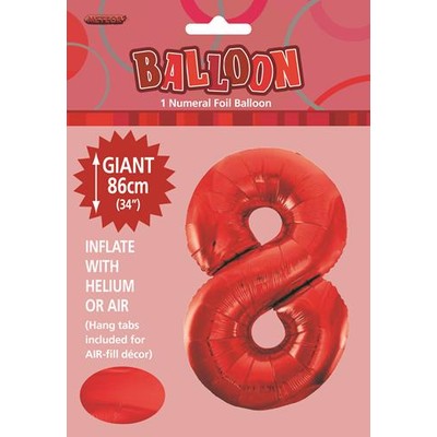 Red Number 8 Supershape Foil Balloon (34in/86cm) Pk 1