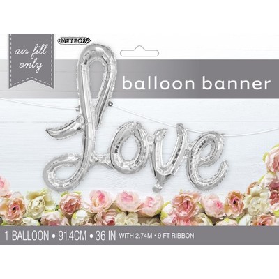 Silver Foil Balloon Love Script Banner Pk 1 (Air Inflation Only)