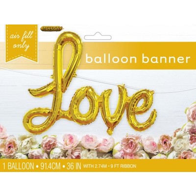 Gold Foil Balloon Love Script Banner Pk 1 (Air Inflation Only)