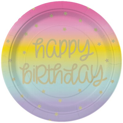 Rainbow Stars Happy Birthday Paper Snack Plates 7in 18cm Pk 8