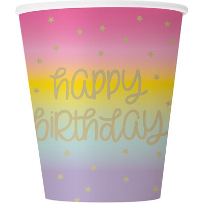 Rainbow Stars Happy Birthday Paper Party Cups 266ml 9oz Pk 8