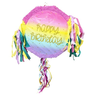Happy Birthday Rainbow Stars Pull String Pinata