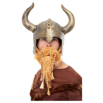 Gold Viking Hat Helmet with Beard (Pk 1)