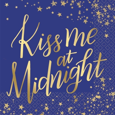 Navy & Gold New Years Eve Kiss Me At Midnight Cocktail Napkins (Pk 16)