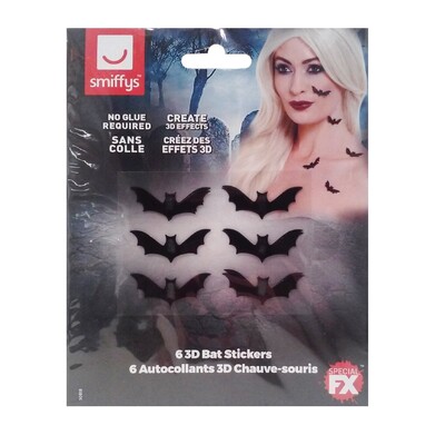 Halloween 3D Bat Make-Up Stickers Pk 6