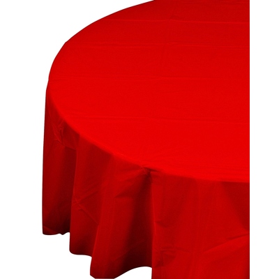 Red Round Plastic Tablecover 213cm (Pk 12) 
