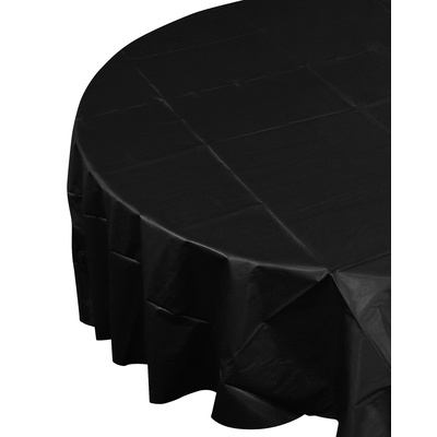 Black Round Plastic Tablecover 213cm (Pk 1) 
