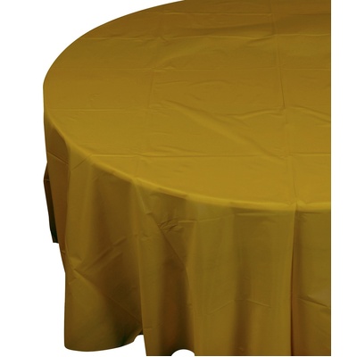 Gold Round Plastic Tablecover 213cm (Pk 12)