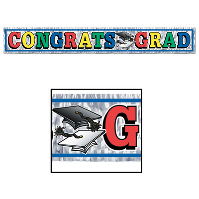 Congrats Grad Graduation Metallic Fringed Banner (1.5m) Pk 1