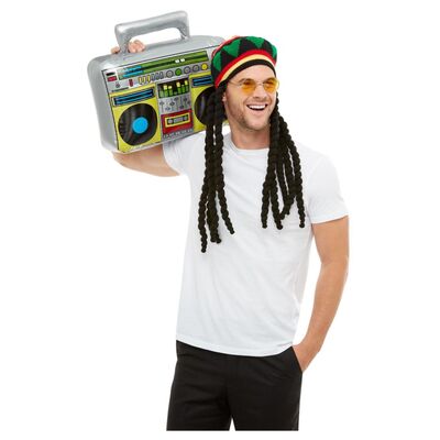 Adult Jamaican Costume Kit - Hat with Dreadlocks, Glasses, Radio