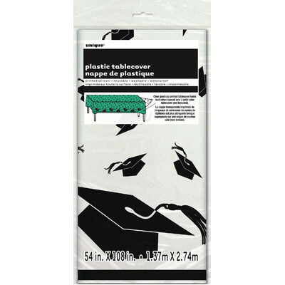 Clear with Black Graduation Print Plastic Tablecover