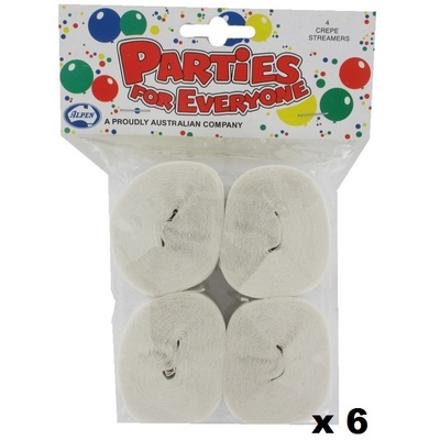 White Crepe Paper Streamers (Bulk Pack 24 x 13m)