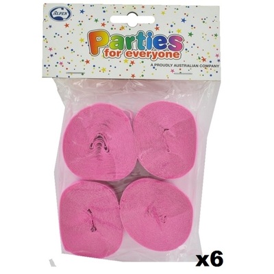 Bright Pink Crepe Paper Streamers (Bulk Pack 24 x 13m)