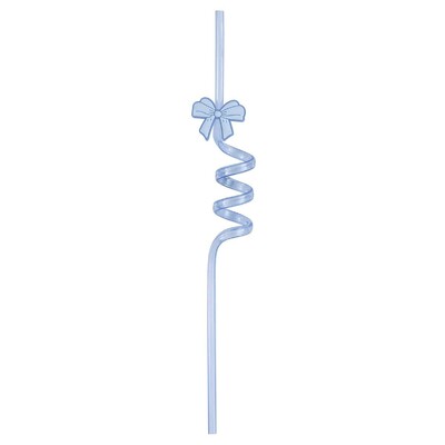 Reusable Plastic Spiral Blue Bow Straws Pk 6