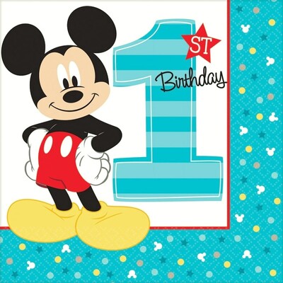 Mickey Mouse 1st Birthday 2 Ply Lunch Napkins Pk 16