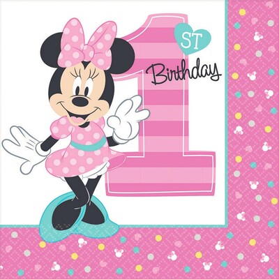 Minnie Mouse 1st Birthday 2 Ply Lunch Napkins Pk 16