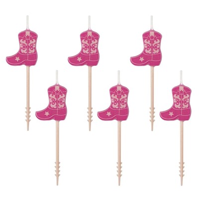 Pink Cowboy Boot Shaped Cake Candles Pk 6