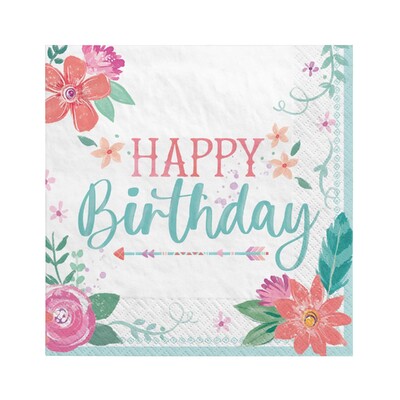 Free Spirit Boho Happy Birthday Paper Lunch Napkins Pk 16