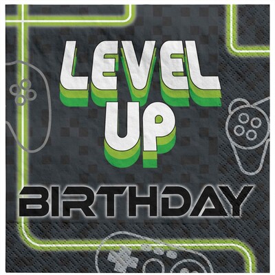 Level Up Gamer Gaming 2 Ply Paper Lunch Napkins Pk 16