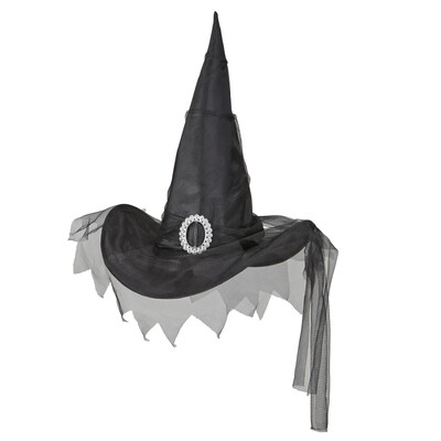 Black Witch Hat with Tulle & Silver Buckle - Halloween Costume