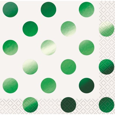 Green Foil Dots Cocktail Napkins Pk 16