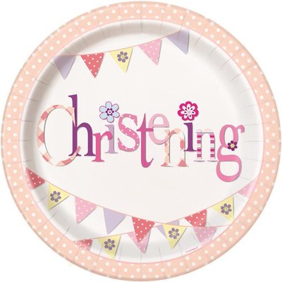 Pink Christening Girl 9in. Paper Plates Pk 8