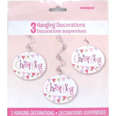 Pink Christening Girl Hanging Swirl Decorations Pk 3