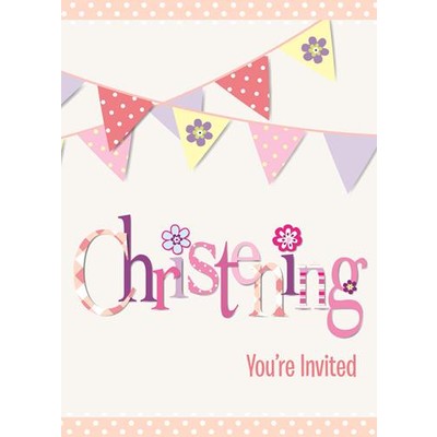 Pink Christening Girl Invitations Pk 8