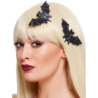 Black Bat Hairclips Halloween Pk 2